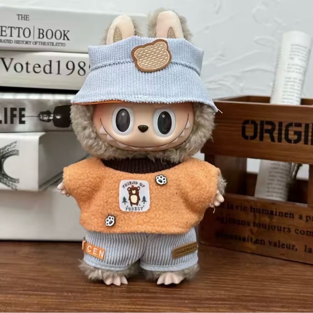 Orange Outfit and Hat for labubus keychain size